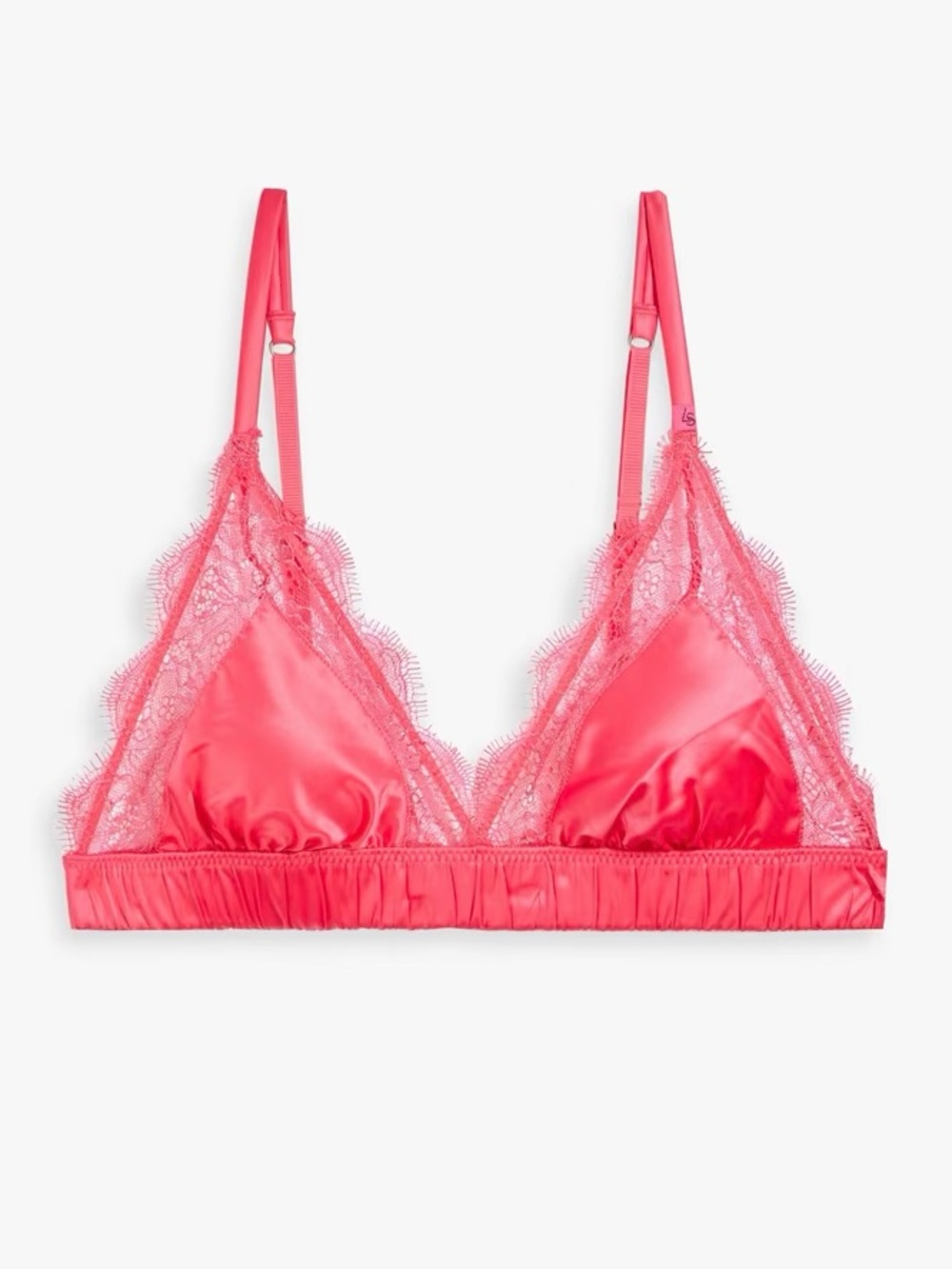 NWT Love Stories ‘Love Lace’ Lace-Trimmed Satin Triangle Bra in “Fuchsia” 38 A/B